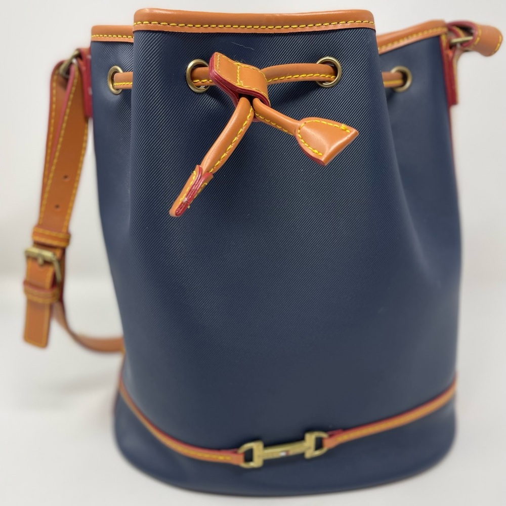 Tommy Hilfiger Women’s Blue & Tan Bucket Bag with Drawstring!